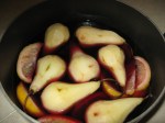 whole poached pears in&nbsp;skillet