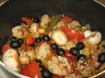 veal mealballs with tomatoes, black olives and mushrooms